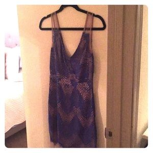 Blue&nude lace overlay mini dress - party perfect
